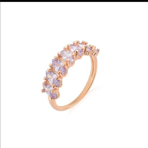 ZIRCONIA SHIPS  CUT SHAPE RING + ROSÉ GOLD PLATED size 8 - Picture 1 of 7
